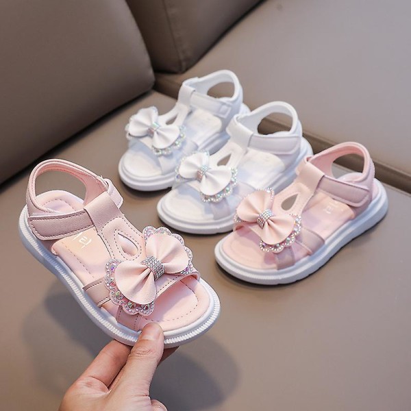 Pigesandal Børn Sommer Elegant Bling Rhinestone Fest Prinsesse Strandsko Sød Sløjfe Skolesko Til Børn Flad Hæl F05201 Pink 32