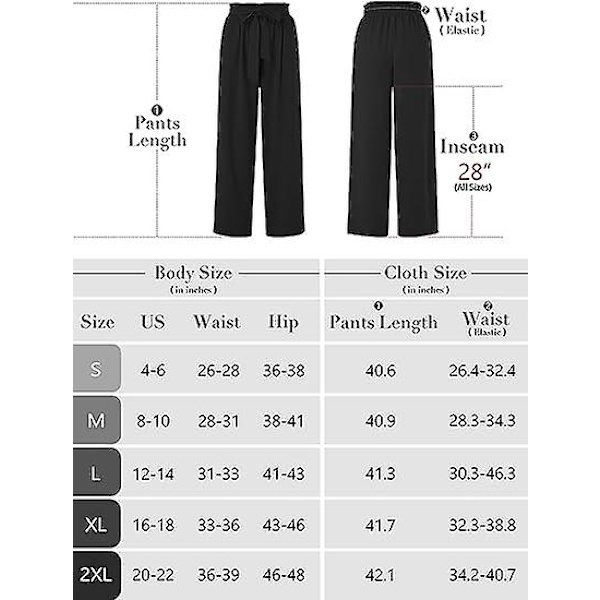 Kvinnors ficka vida ben casual byxor lätta hög midja justerbar slips lösa byxor white XL