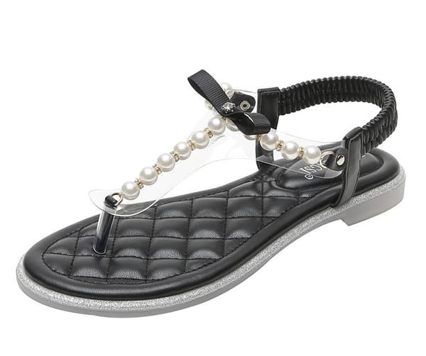 Flate sandaler slippers perlestil sommer for kvinner black 34