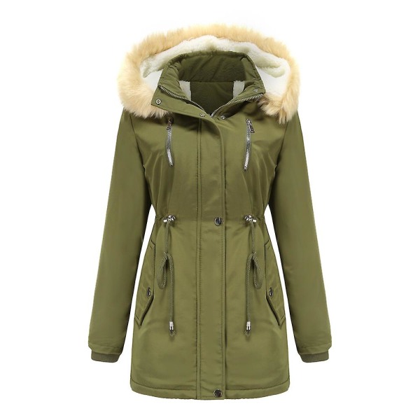 Tykk hetteparkas for kvinner, vindtette fleeceforede jakker med lommer Army Green 2XL