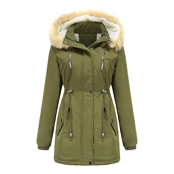 Tykk hetteparkas for kvinner, vindtette fleeceforede jakker med lommer Army Green M