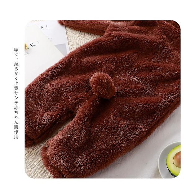 Baby Småbarn Vinter Varm Fluffy Hette Overaller Nydelig Bjørneøre Hettegenser Jumpsuit Brown 3-6 Months
