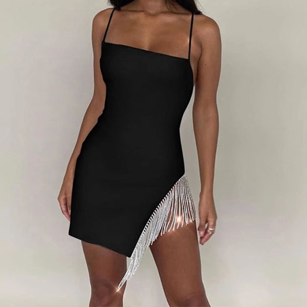 Sexet Mini Kjole til Kvinder med Kvaster, Slip Kjole, Spaghettistropper, Bodycon Clubwear til Fest Cocktail Ferie White L