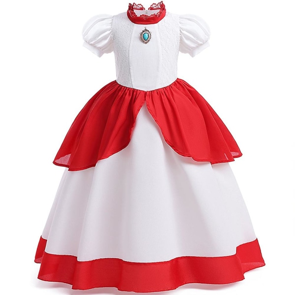 Super Mario Princess Peach Cosplay Klänningar Barn Flickor Halloween Party Balklänning Fancy Dress Up 4-5 Years
