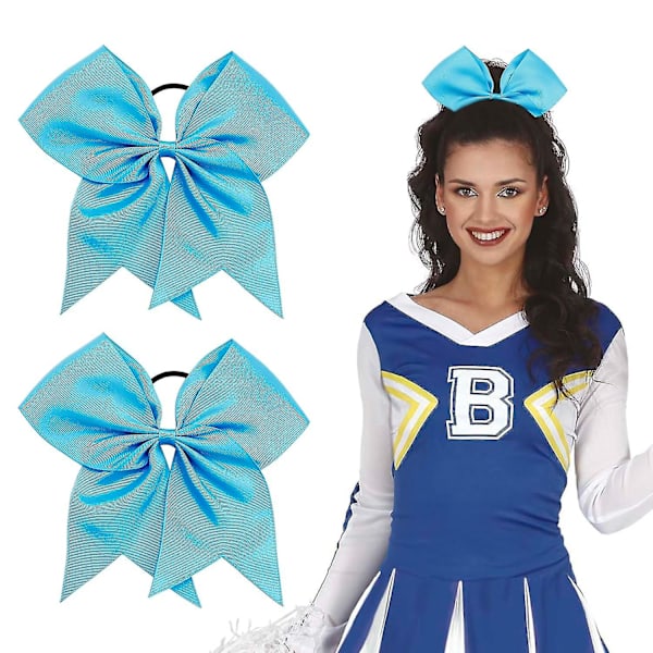 2 st Stora Cheer Bows, 8 Tum Jumbo Cheer Hårrosetter Hästsvanshållare Elastiskt Band För Cheerleaders Tonårsflickor, Håraccessoarer med Rosett Blue