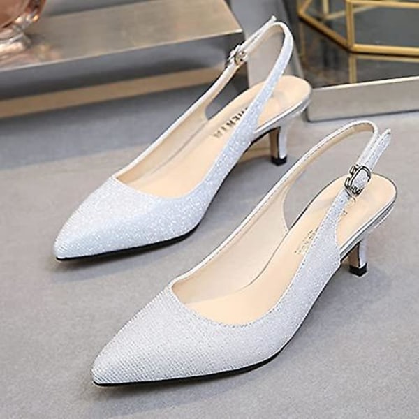 Damesandaler - lave hæle, spidse sandaler Silver 38