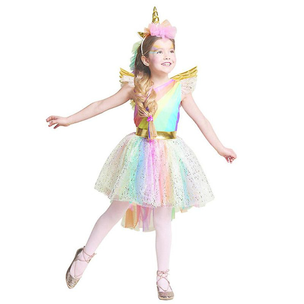 Børn Pige Enhjørning Fest Prinsesse Cosplay Kostume Fancy Kjolesæt Multicolour 5-6 Years