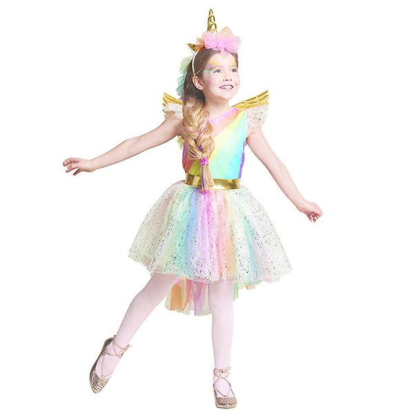 Kids Girl Unicorn Party Princess Cosplay Kostym Fancy Dress Set Multicolour 8-9 Years