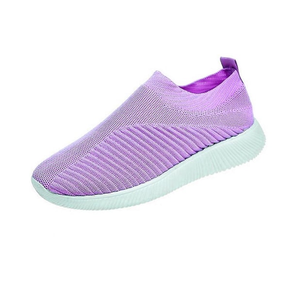 Kvinnor Mesh Slip On Sport Platta Skor Sneakers Purple 38