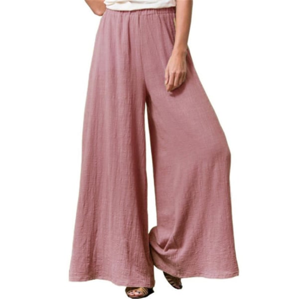 Dame Ensfarvede Elastiske Talje Vide Ben Flared Bukser Sommer Casual Løse Lange Bukser Red 3XL