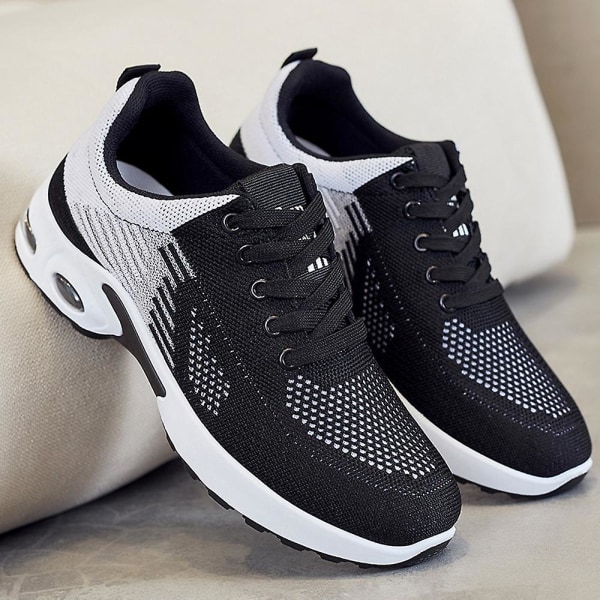 Dame Snøresko Atletiske Trenere Fitness Gym Fritid Luftpute Joggesko Pustende Gåsko Sportssko Black 41