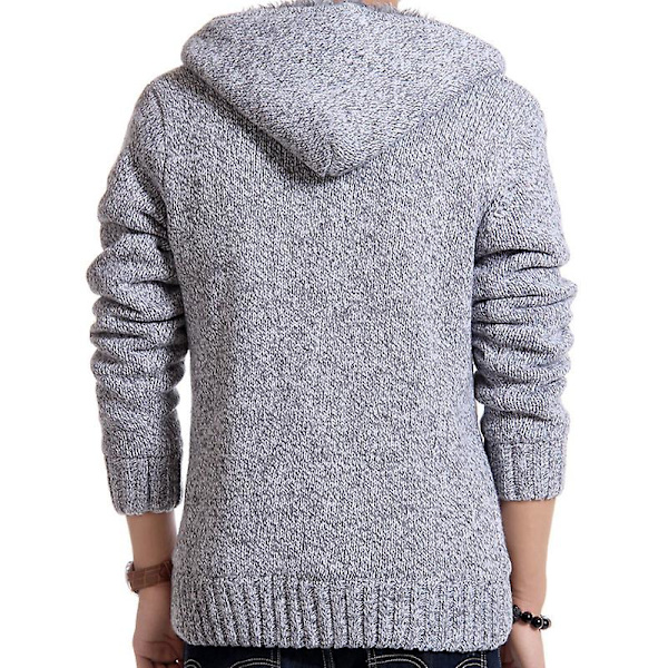 Stickad fleecefodrad termisk vintertröja för män Jacka med huva ytterkläder Light Grey L