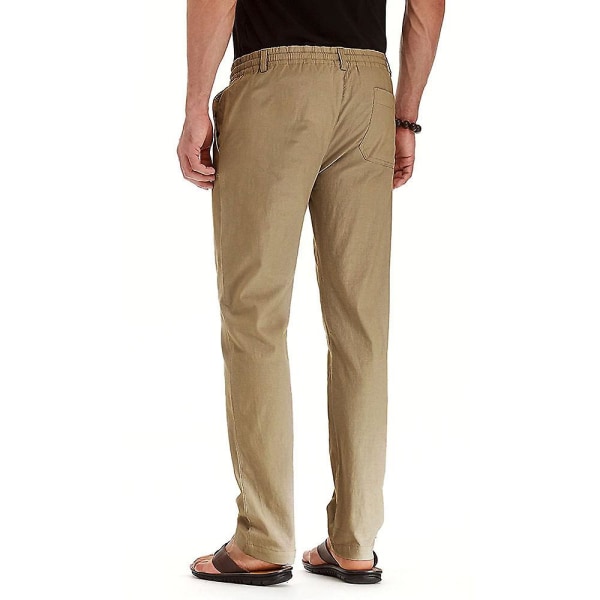 Herre Solid Elastisk Midje Lange Bukser Snøring Rett Ben Casual Bukser Coffee 3XL