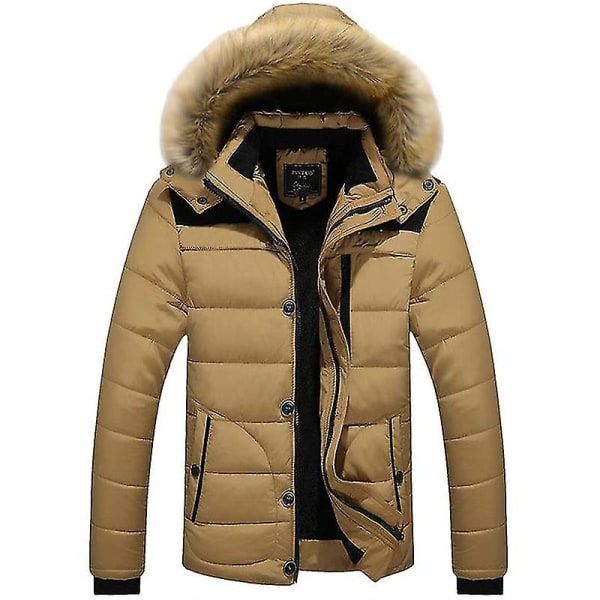 Miesten tekoturkiksella vuorattu hupullinen takki, topattu tikattu puffer-takki Khaki 4XL