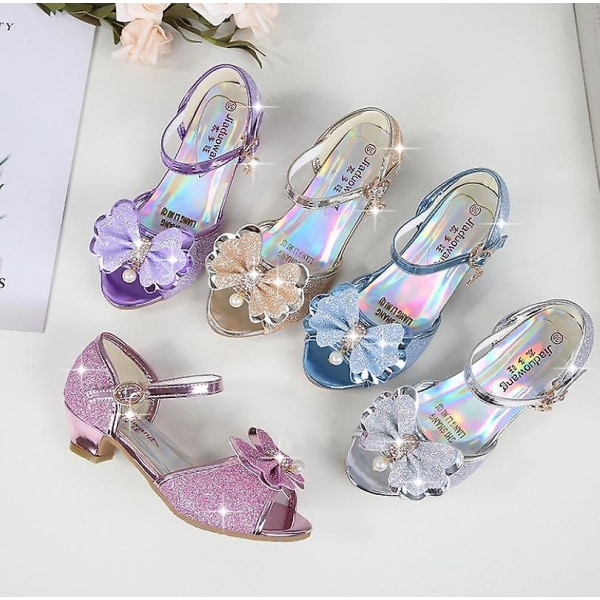 5 Färger Barn Prinsess Sandaler Barn Flickor Bröllopsskor Höga Klackar Klänningsskor Fluga Guld Rosa Blå Silver Skor För Flickor Gold 32