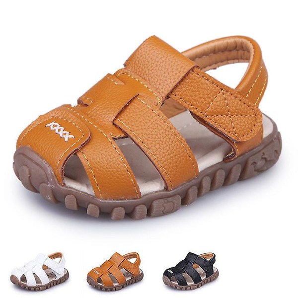 Uudet poikien sandaalit pehmeästä nahasta suljetulla kärjellä taaperoikäisille vauvoille kesäkengät pojille ja tytöille lasten rantakengät urheilu lasten sandaalit Csh130 Yellow 27 Insole16.5 cm