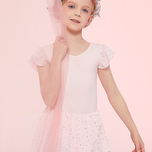 Tyttöjen röyhelöhihainen balettitanssimekko Tutu-hameella varustettu trikoo Pink 140cm