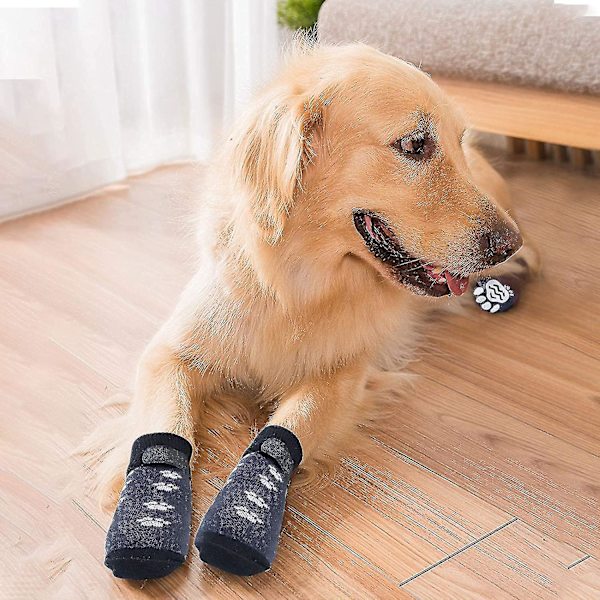 2 par halkfria hundstrumpor, hundstrumpor med grepp och remmar för bättre grepp inomhus på hårda golv Size S