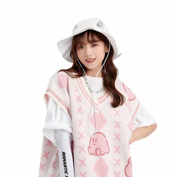 Kawaii Rosa Kirby Vest Søt Kirbys Tegneserie Anime Varm V-hals Strikket Genser Vest Kostyme Leker For Jenter Gaver S 1