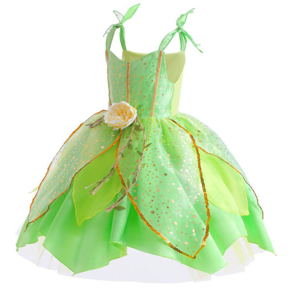 Tinker Bell Fairy Barn Flickor Cosplay Party Kostym Outfit Set Grön Fairy Tinker Bells Klänningar Med Krona Halsband Handblomma 7-8 Years