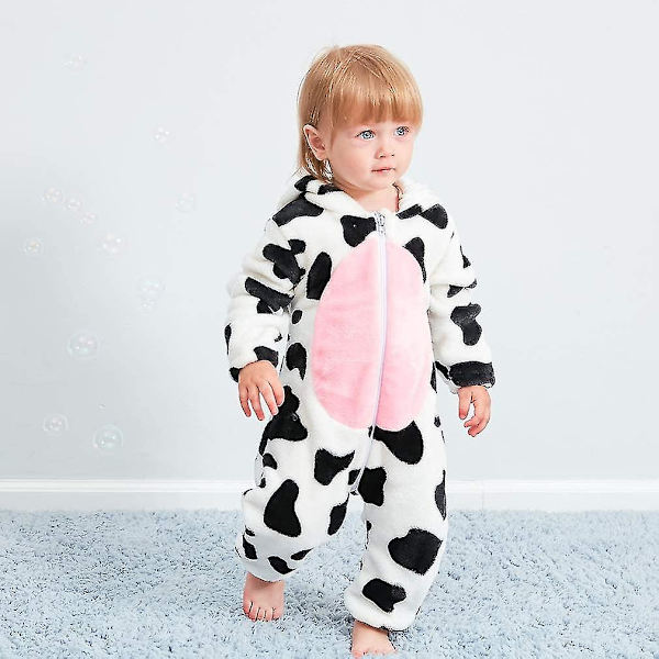 Unisex Baby Dyrekostume Vinter Efterår Flanel Hætte Romper Jumpsuit 80cm