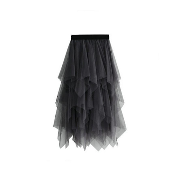 Dame Tyllskjørt Elastisk Midje Mesh Lang Skjørtkjole Dark gray