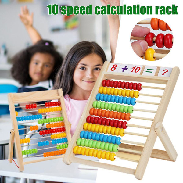 Barn Trä Math Abacus Förskolelärande leksaker, pedagogisk räkneleksak med räknepinnar och sifferalfabetkort