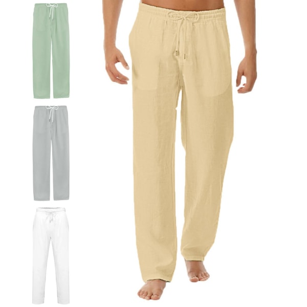 Herre Bomull Lin Bukser Casual Snøring Strand Yoga Løse Lange Bukser Gray 3XL