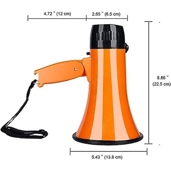 Bærbar Megafon Bullhorn 20 Watt Effekt Megafon Høyttaler Stemme Og Sirene/alarm Moduser Med Volumkontroll Og Stropp orange