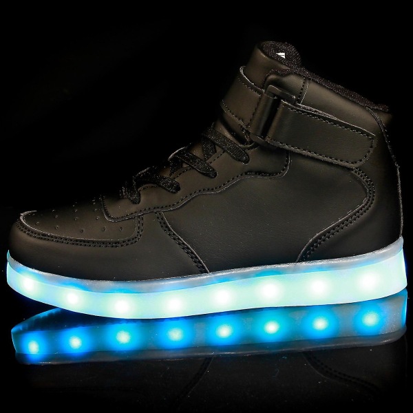 Barn Sneakers Pojkar Led Light Up Sneakers Pojkar Flickor Sport Löparskor 1600 Black 28