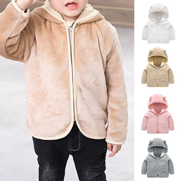 Baby faux ull jacka vårkläder förtjockad varm huva blixtlås Topp Pink 120cm