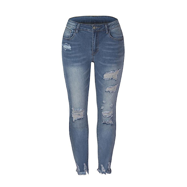 Dam Trasiga Boyfriend Jeans Denim Ripped Frayed Byxor Slim Fit Light Blue 2XL