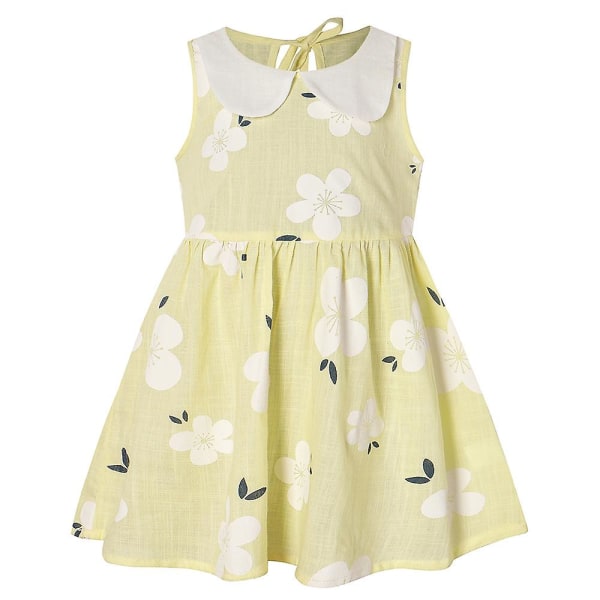 Sommar Småbarn Baby Flickor Prinsessa Ärmlös Blommig Klänning Semester A-linje Klänningar Light Yellow 4-5 Years