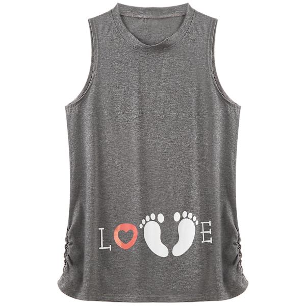 Amme Ærmeløs Stretch Print Bløde Toppe Pyjamas Hjemmetøj Gravide Kvinder Casual Plus Size Lang T-shirt Tanktoppe Loungewear Grey L