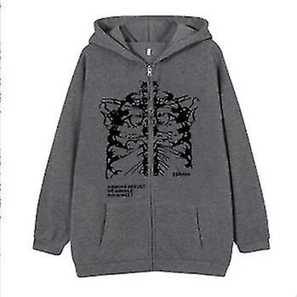 Mörk Sweatshirt med Dragkedja Skelett Hoodie Benprydd Hoodie High Street Hipster Sweatshirt Jacka dark grey-black L