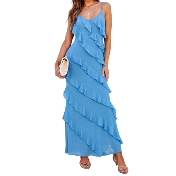 Dam U-ringad Tunika Klänning Dam Oversize Sexig Klänning För Strandkläder Blue XL