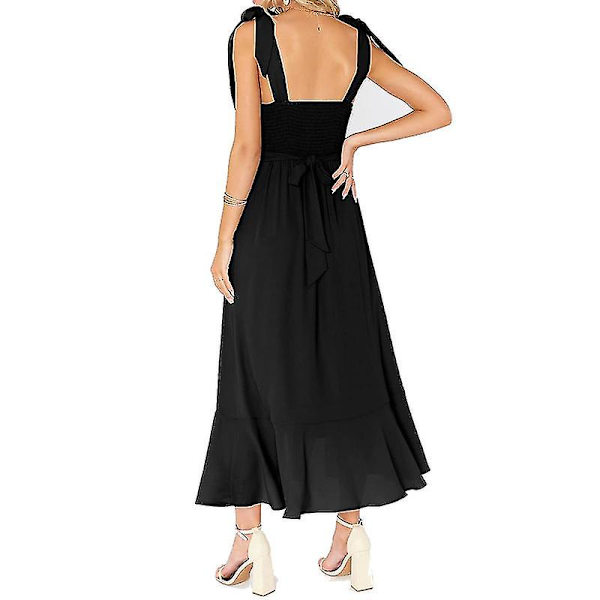 Eleganta Tärnklänningar för Kvinnor, Fyrkantig Halsringning, Delad Midi Formell Klänning Black XL