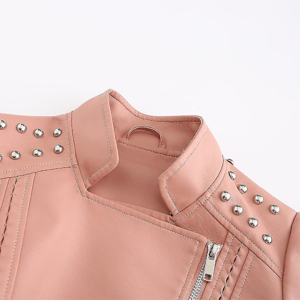 Dam Slim Fit Enfärgad Nitat Axel Dragkedja Kort Läderjacka Pink M