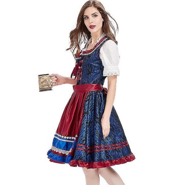Traditionell bayersk Oktoberfest Dirndl klänning med förkläde tysk öl Wench kostym L