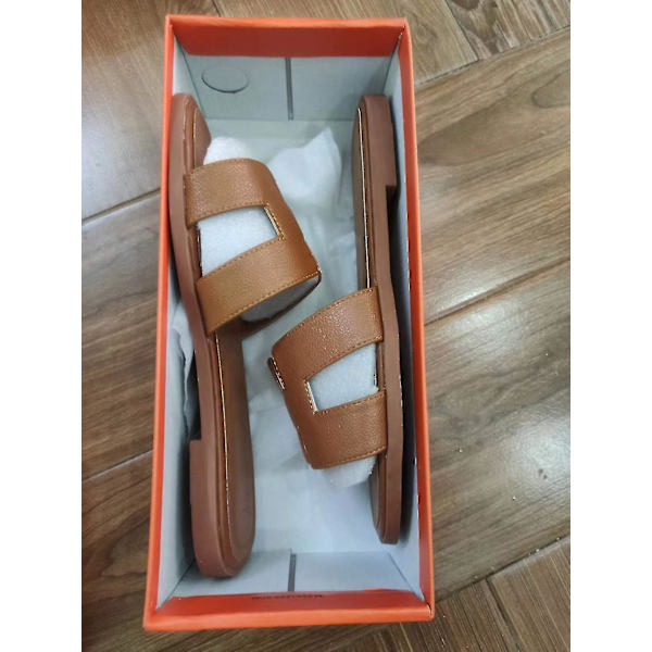 Sommarsandaler för dam, platta strandsandaler, damslippers, utomhussandaler med kilklack, plusstorlek Brown EU34