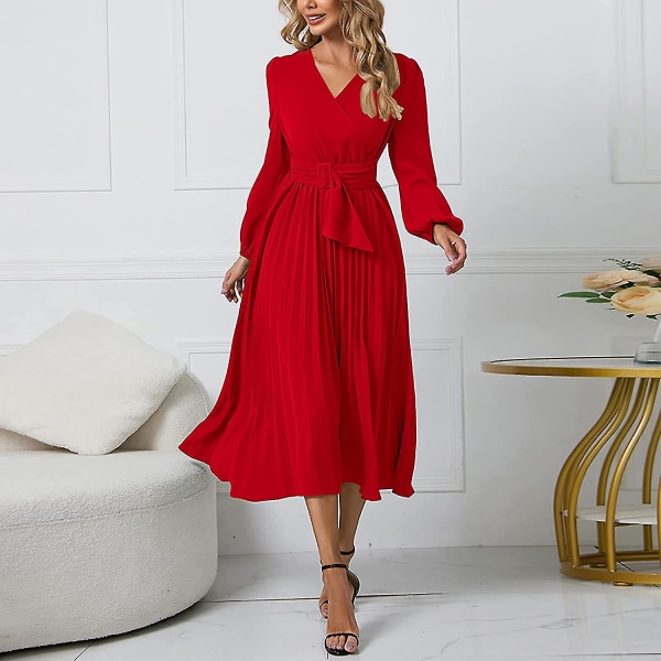 Dame Plus Size Kjole Ensfarvet Rund Hals A-linje Langærmet Midi Kjole Kjoler S-2xl Style2 M