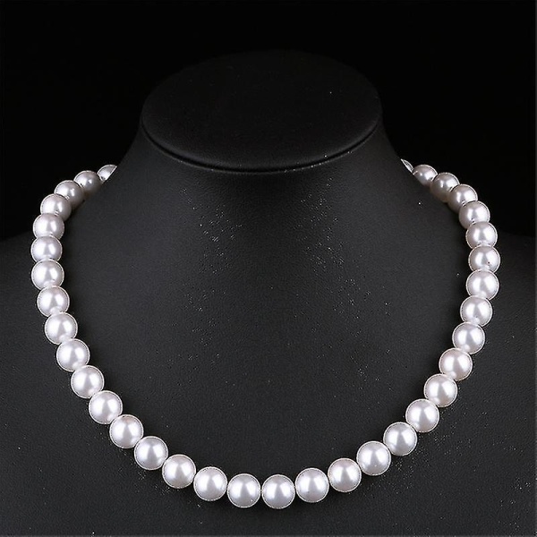 Perlehalskæde Kvinder Simpel Håndlavet Strand Perlehalskæde 8mm White
