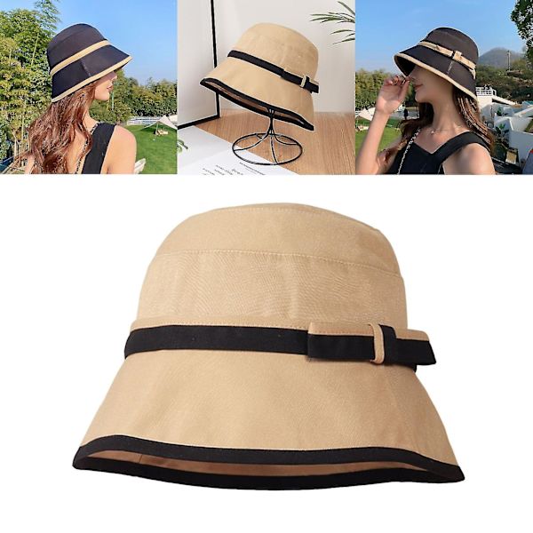 Vår sommar solhatt dam båge elegant färgmatchning solhatt mode fiskare hatt kvinnor, vit Brown