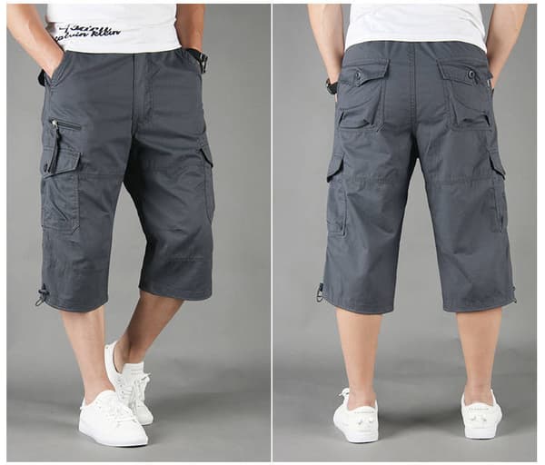 3/4-dels lang cargo-bukse for herre med elastisk liv Khaki M