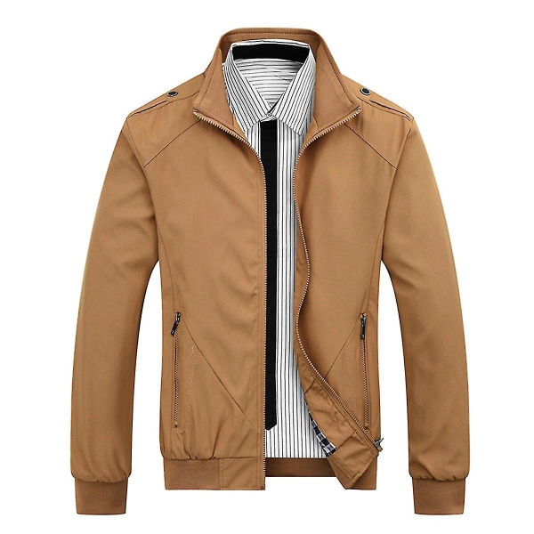 Herre Ensfarget Løs Casual Jakke Khaki XL