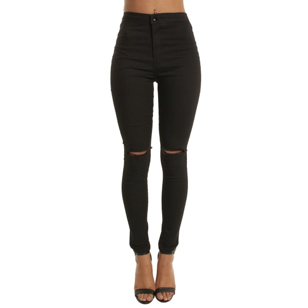 Högmidjade jeans för dam, elastiska jeans för dam, lämpliga för vardagsbruk Black XL