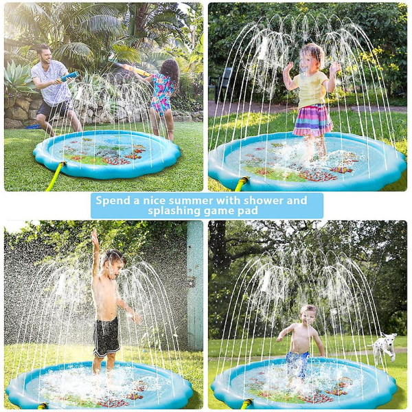 Oppblåsbar Baby Barn Sprinklerbasseng Sprinkler Vannleker Utendørs Hage Lek Vannmatte Light Blue