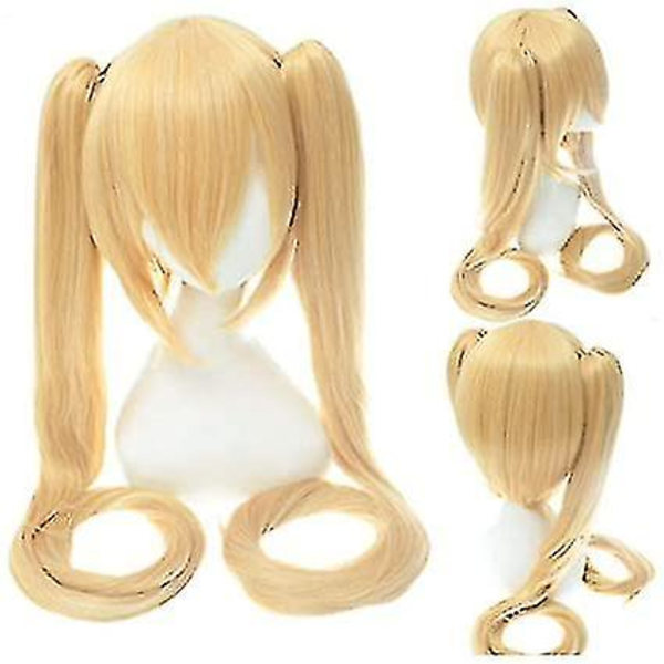 Lång Rak Peruk Med 2 Hästsvansar Hatsune Miku Cosplay Peruk Golden