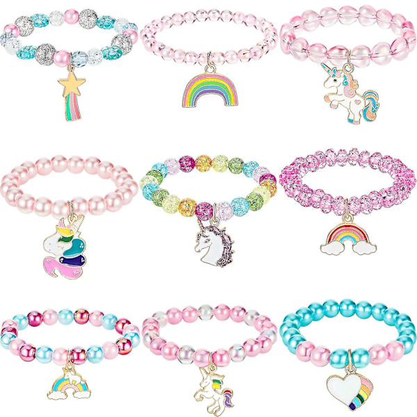9 kpl Värikkäitä Rannekoruja Tyttöjen Rannekorut Sateenkaarihelmet Bead Style