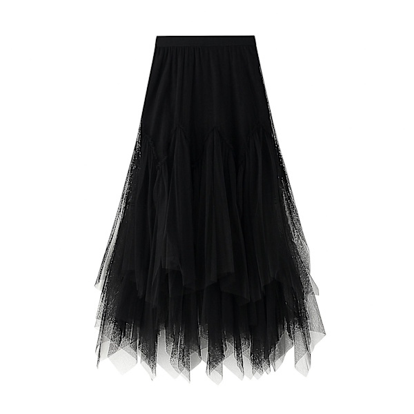 Oregelbundna Långa Tyllkjolar för Kvinnor Elastisk Hög Midja Mesh Tyll Tutu Maxikjol Black M
